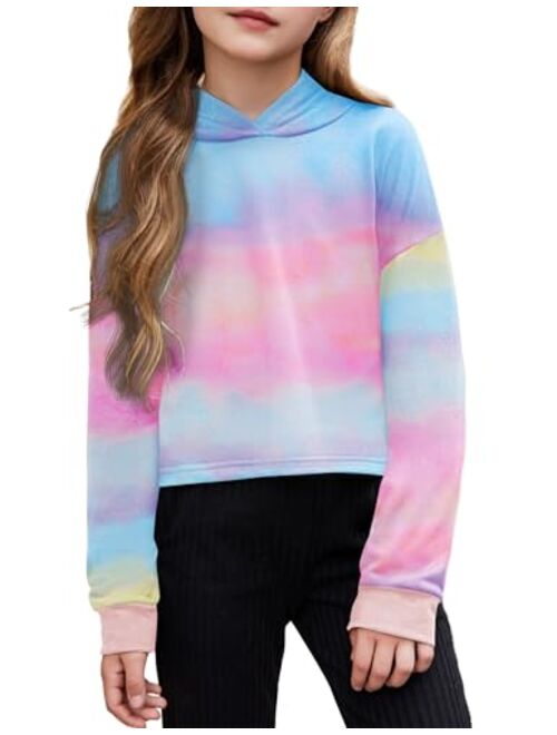 Arshiner Girls Crop Tops Tie-Dye Hoodies Kids Long Sleeve Pullover Sweatshirts