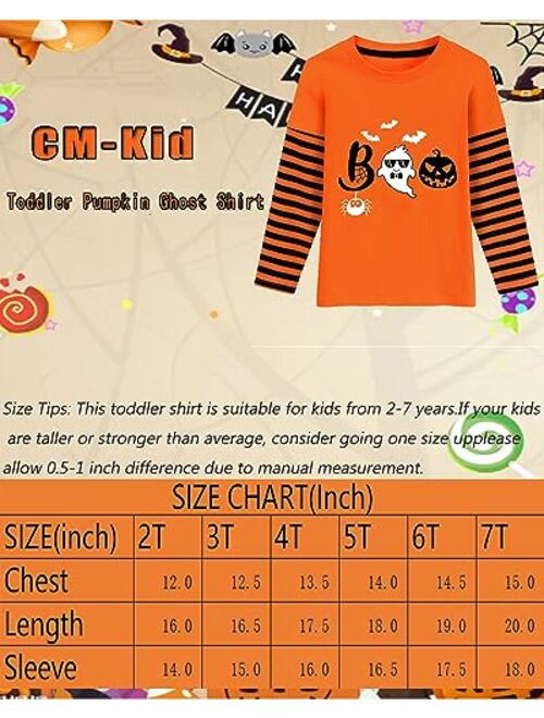 CM-Kid Halloween Shirt for Toddler Boy Girl Pumpkin Skeleton Ghost Dino Stripe Long Sleeve Tops for Kids 2-7 Years