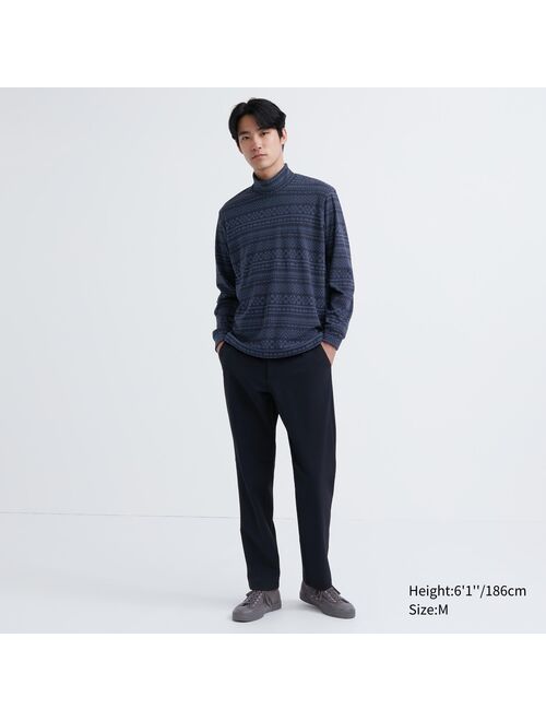 Uniqlo Smooth Fleece Printed Mock Neck Long-Sleeve T-Shirt