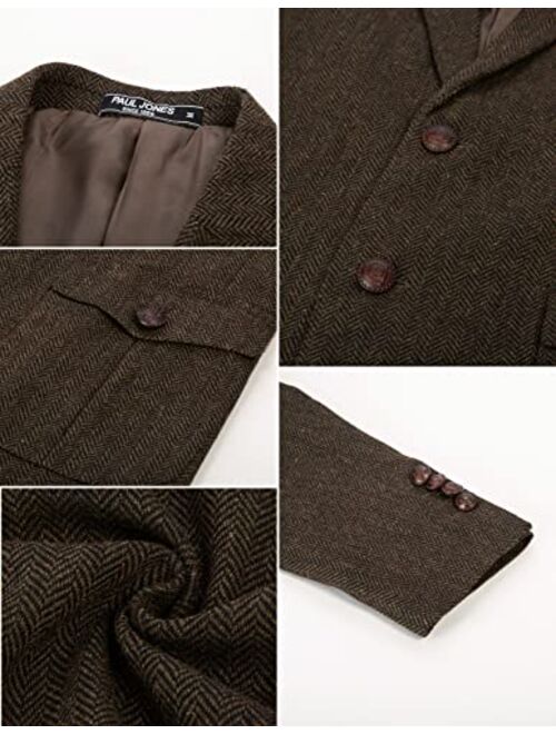 Pj Paul Jones Men Vintage Herringbone Tweed Blazer Jacket British Wool Blend Coat with Pocket