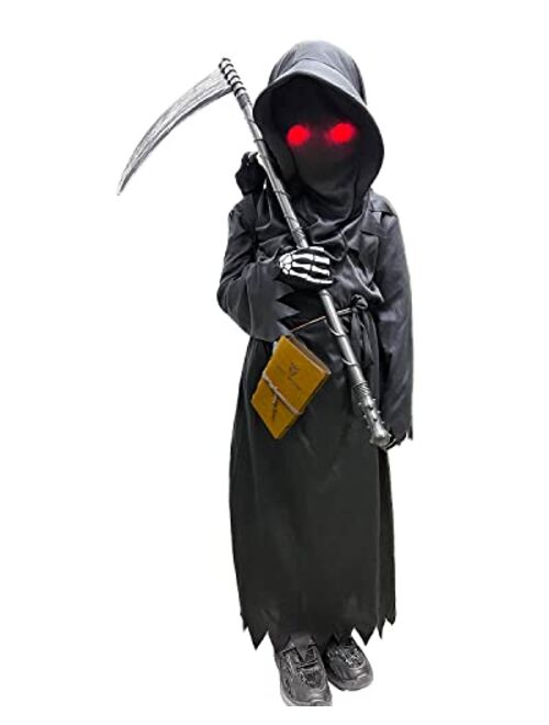 longpo Halloween Costumes for Boys Grim Reaper Costume Kids Set Scary Ghost Cosplay Outfit Halloween Party Favors Gifts