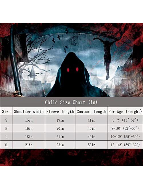 longpo Halloween Costumes for Boys Grim Reaper Costume Kids Set Scary Ghost Cosplay Outfit Halloween Party Favors Gifts