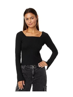 Ribbed Square-Neck Long-Sleeve Tee