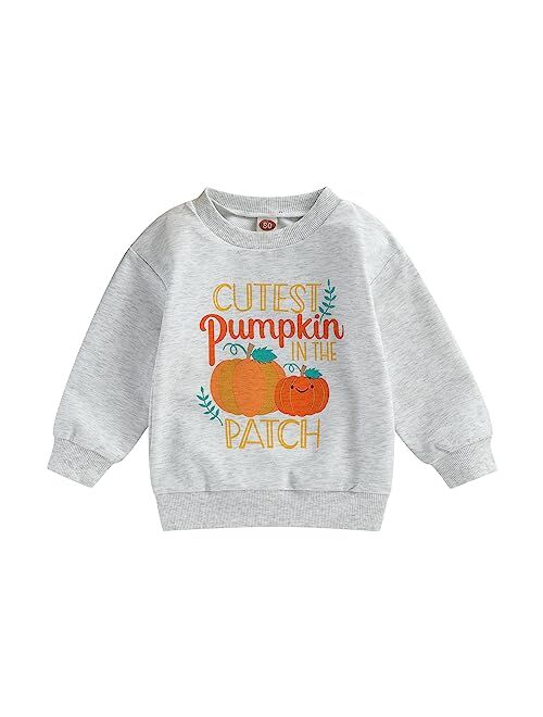 Ayalinggo Toddler Baby Girl Boy Halloween Outfit Pumpkin Sweatshirt Shirt Crewneck Sweater Clothes