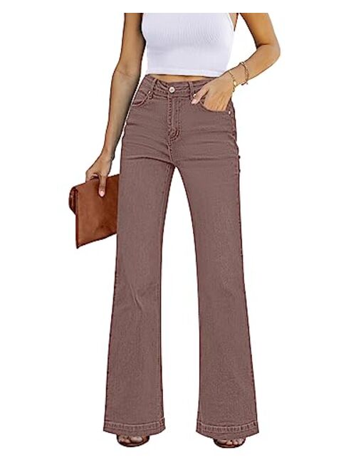 GRAPENT Womens Flare Jeans High Waisted Wide Leg Baggy Jean for Women Stretch Denim Pants