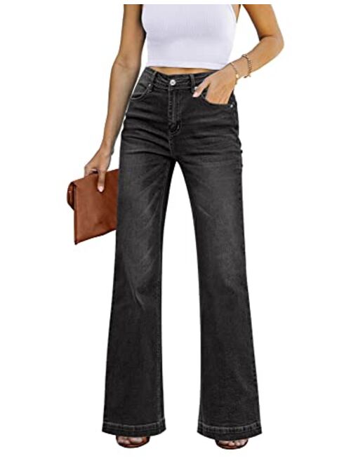 GRAPENT Womens Flare Jeans High Waisted Wide Leg Baggy Jean for Women Stretch Denim Pants