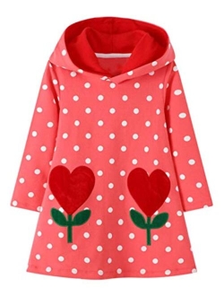 HILEELANG Girls Hooded Dress Winter Warm Fleece Long Sleeve Cotton Casual Hood kangaroo pocket Sweatshirt Dress 2-12 Years