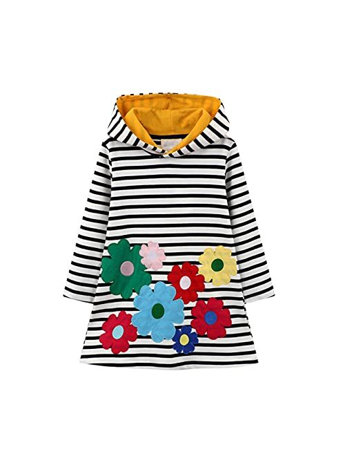 HILEELANG Girls Hooded Dress Winter Warm Fleece Long Sleeve Cotton Casual Hood kangaroo pocket Sweatshirt Dress 2-12 Years