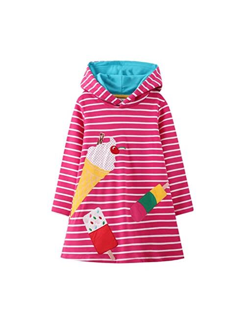 HILEELANG Girls Hooded Dress Winter Warm Fleece Long Sleeve Cotton Casual Hood kangaroo pocket Sweatshirt Dress 2-12 Years