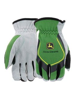 Men's Split Cowhide Leather Palm Gloves, Cut Resistant, Keystone Thumb, Flexible Fit, Green/Black