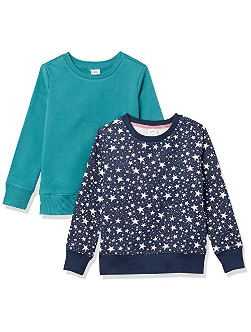 Amazon Essentials Girls and Toddlers' Fleece Crew-Neck Sweatshirts, Pack of 2