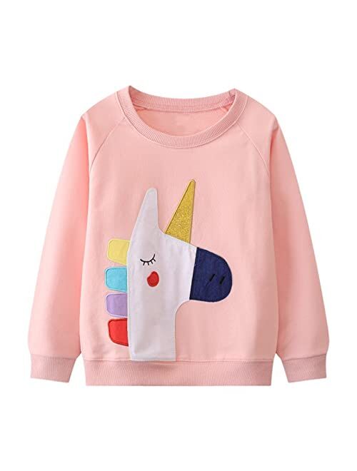 HILEELANG Little Girl Sweatshirts Pullover Hoodie Long Sleeve Graphic Cotton Casual Fleece Palywear Top Outfit Sweat Shirts