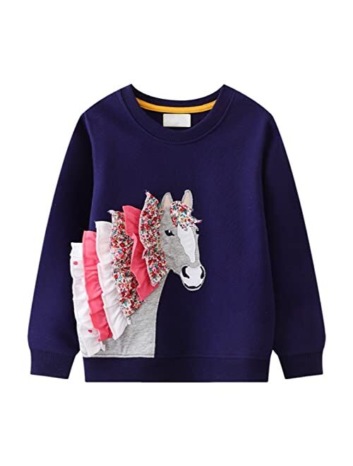 HILEELANG Little Girl Sweatshirts Pullover Hoodie Long Sleeve Graphic Cotton Casual Fleece Palywear Top Outfit Sweat Shirts