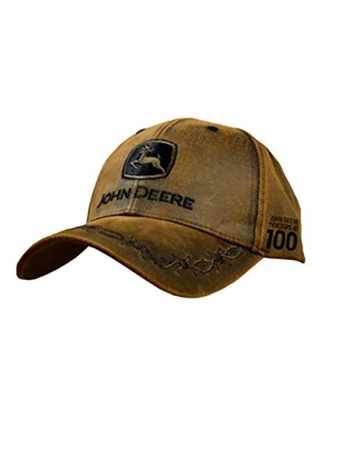 John Deere 100 Year Anniversary Oilskin Look Patch Casual Cap Brown