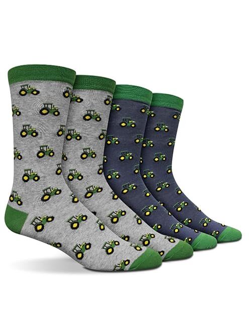 John Deere Tractor or Construcion 2 Pack Novelty Socks Blue Gray Crew Men's Size 8-12