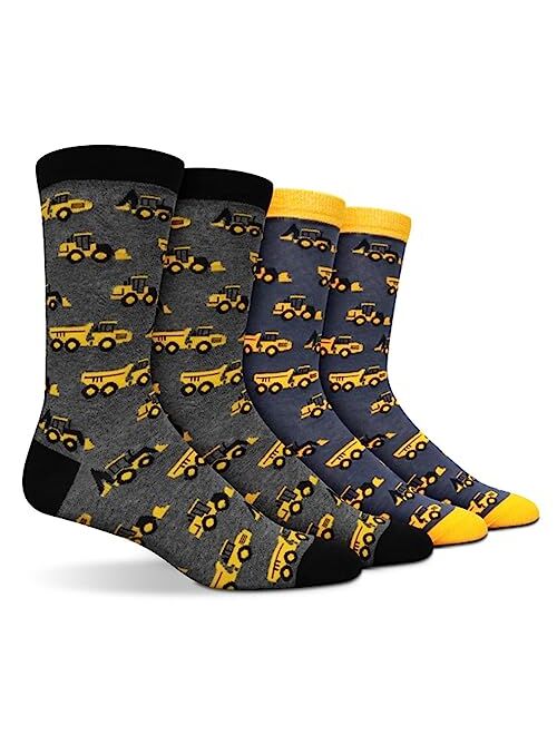 John Deere Tractor or Construcion 2 Pack Novelty Socks Blue Gray Crew Men's Size 8-12