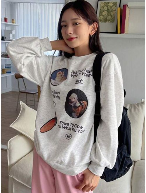 DAZY Slogan Graphic Drop Shoulder Sweatshirt