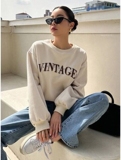 DAZY Letter Graphic Drop Shoulder Sweatshirt