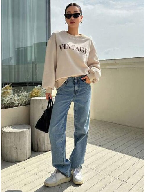 DAZY Letter Graphic Drop Shoulder Sweatshirt