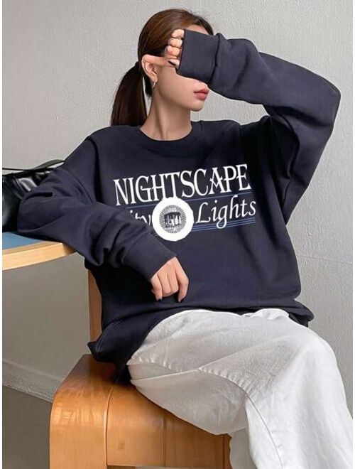 DAZY Letter Graphic Drop Shoulder Oversized Sweatshirt