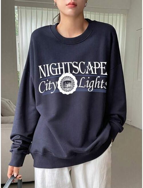 DAZY Letter Graphic Drop Shoulder Oversized Sweatshirt