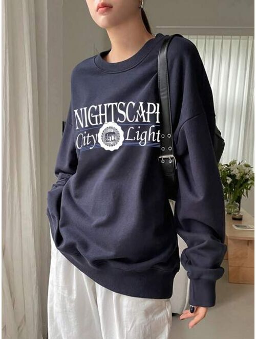 DAZY Letter Graphic Drop Shoulder Oversized Sweatshirt