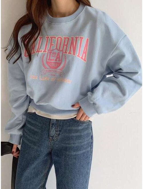 DAZY Letter Graphic Drop Shoulder Sweatshirt