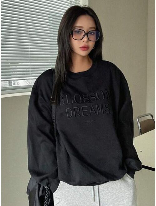 DAZY Slogan Embroidery Drop Shoulder Oversized Pullover