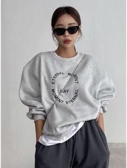 Slogan Graphic Drop Shoulder Sweatshirt