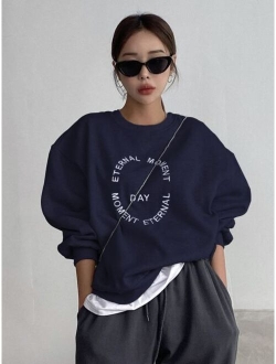 Slogan Graphic Drop Shoulder Sweatshirt