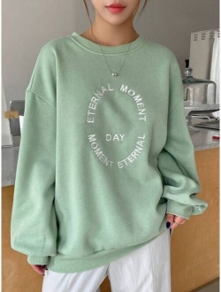 Slogan Graphic Drop Shoulder Sweatshirt