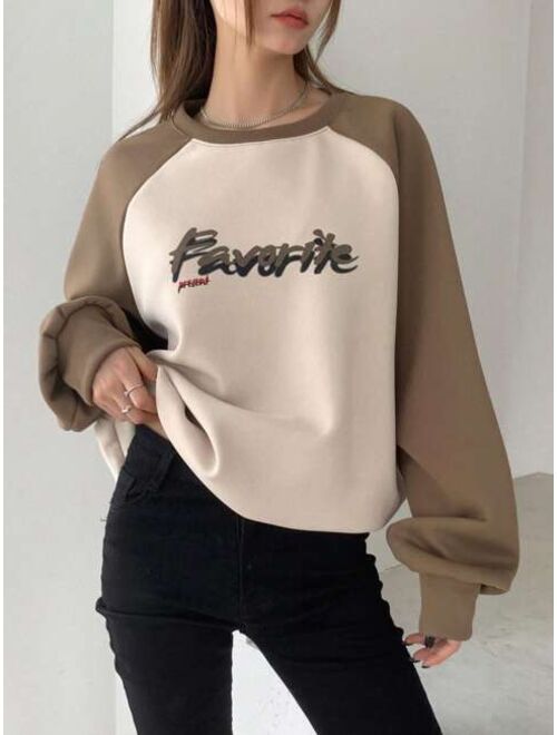 DAZY Letter Graphic Contrast Raglan Sleeve Sweatshirt