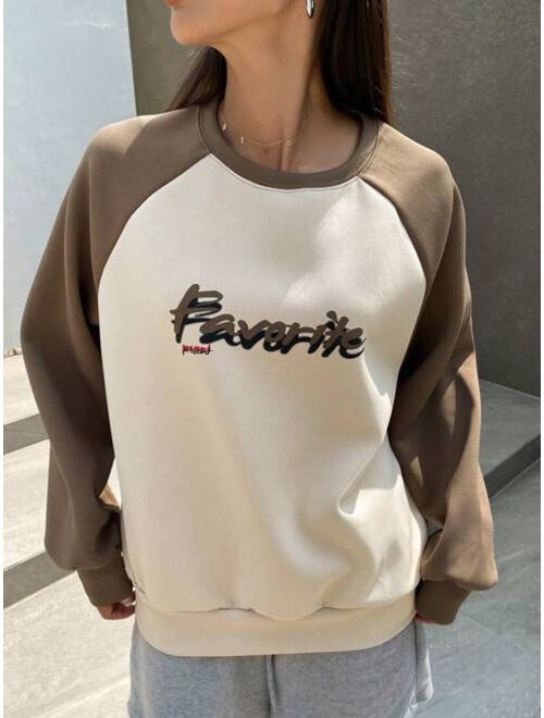 DAZY Letter Graphic Contrast Raglan Sleeve Sweatshirt