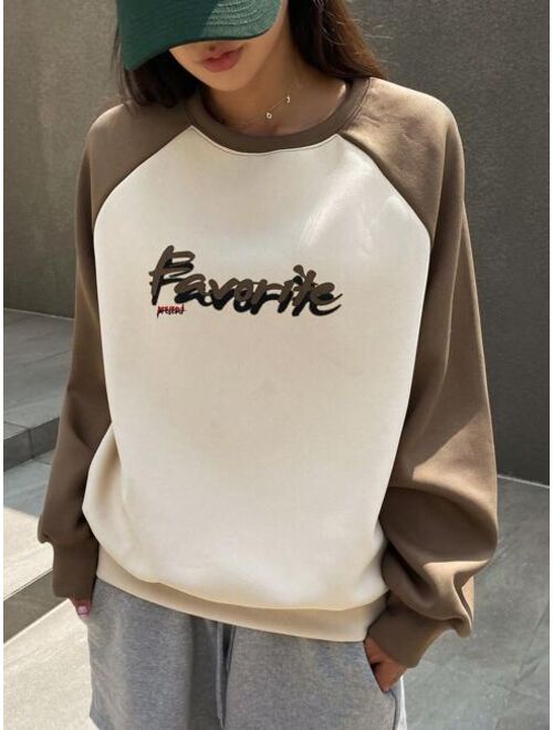 DAZY Letter Graphic Contrast Raglan Sleeve Sweatshirt