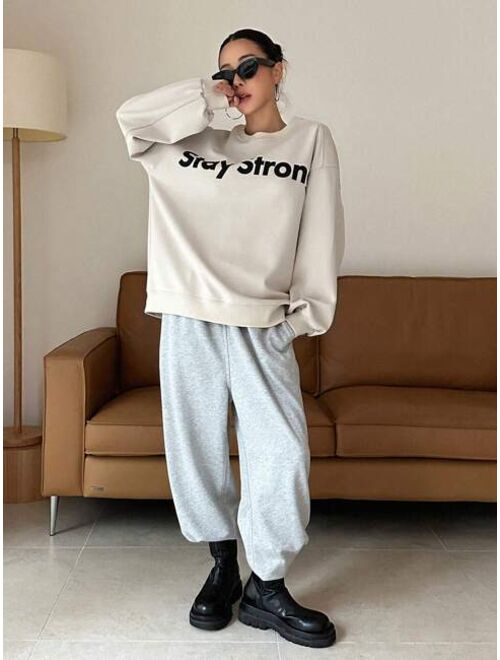 DAZY Letter Graphic Drop Shoulder Sweatshirt