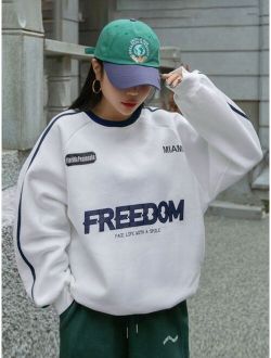 Slogan Graphic Raglan Sleeve Tape Panel Thermal Lined Sweatshirt