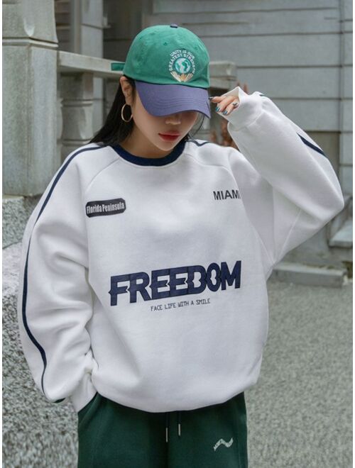 DAZY Slogan Graphic Raglan Sleeve Tape Panel Thermal Lined Sweatshirt