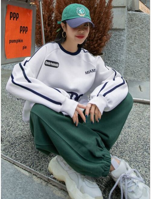 DAZY Slogan Graphic Raglan Sleeve Tape Panel Thermal Lined Sweatshirt