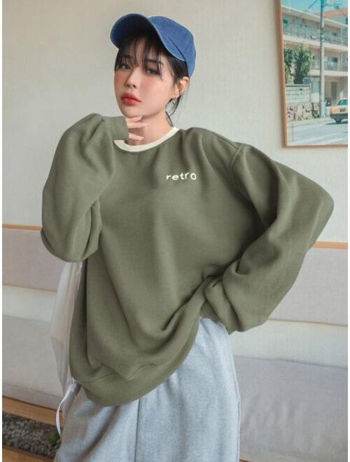 DAZY Letter Embroidery Drop Shoulder Pullover