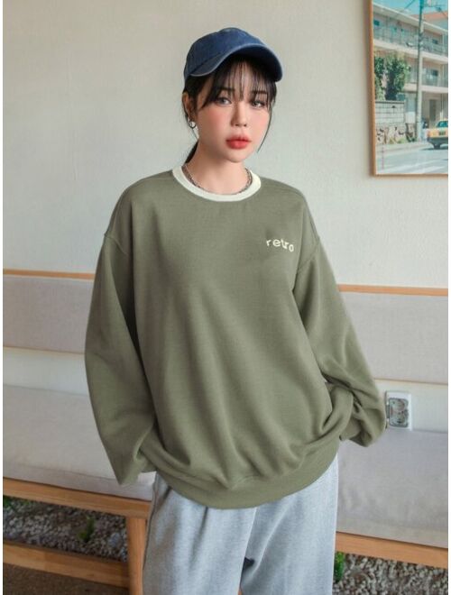 DAZY Letter Embroidery Drop Shoulder Pullover