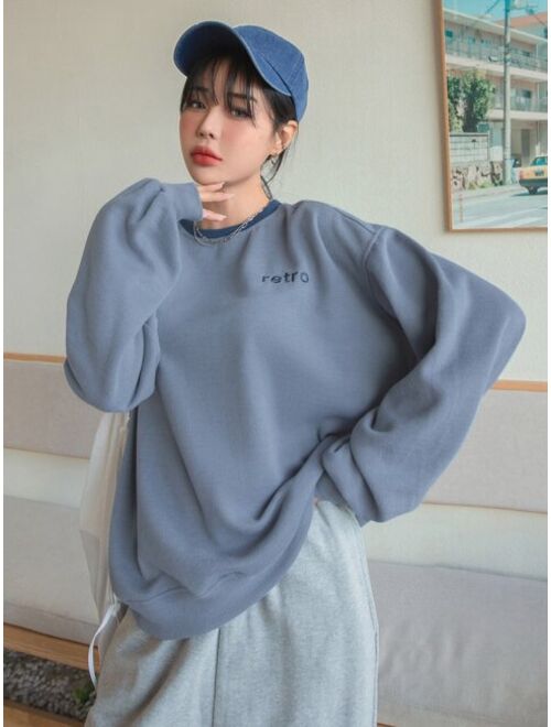 DAZY Letter Embroidery Drop Shoulder Pullover