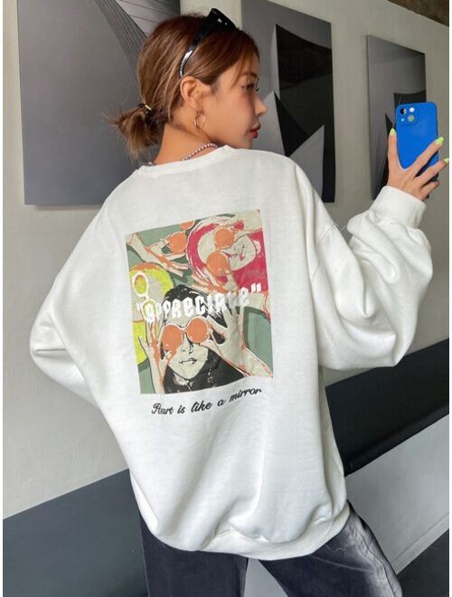 DAZY Figure Slogan Graphic Drop Shoulder Sweatshirt