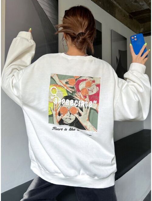 DAZY Figure Slogan Graphic Drop Shoulder Sweatshirt