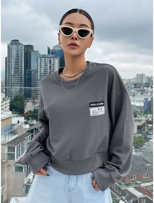 DAZY Letter Patched Drop Shoulder Sweatshirt