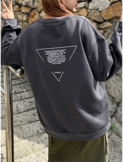 Slogan Graphic Drop Shoulder Thermal Lined Sweatshirt