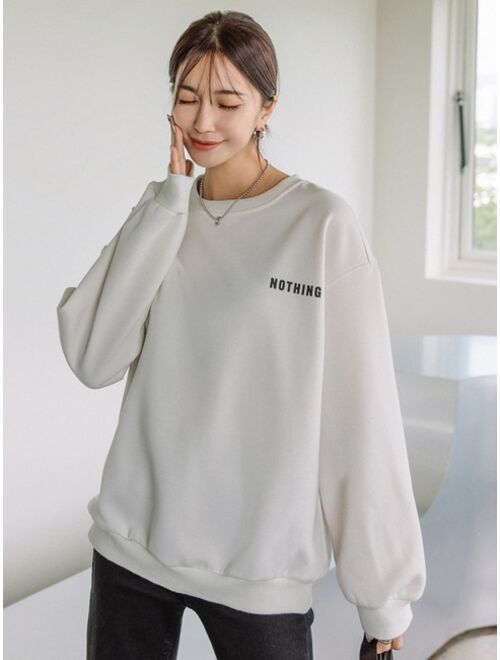 DAZY Slogan Graphic Drop Shoulder Thermal Lined Sweatshirt