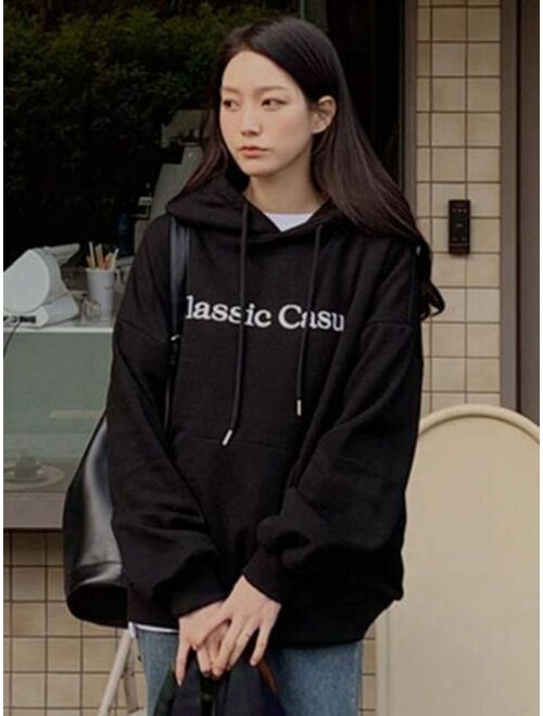 DAZY Letter Graphic Drop Shoulder Drawstring Hoodie