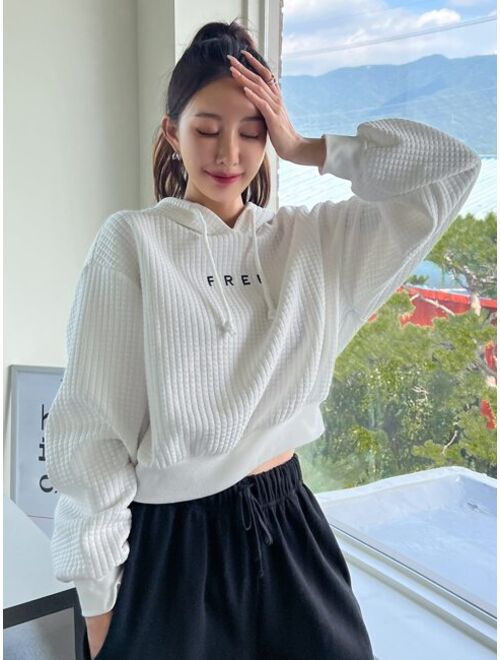 DAZY Letter Embroidery Drop Shoulder Drawstring Hoodie