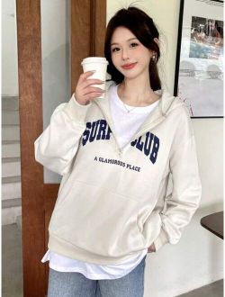 1pc Letter Graphic Drop Shoulder Hoodie