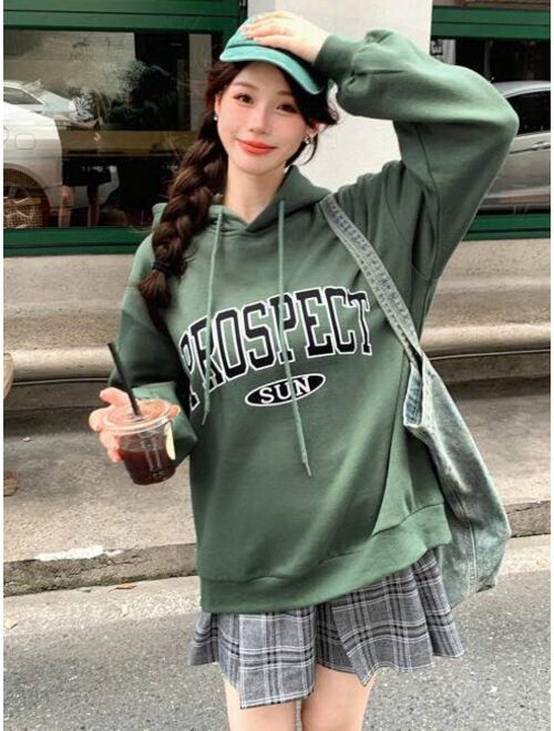 DAZY Letter Graphic Drop Shoulder Drawstring Hoodie